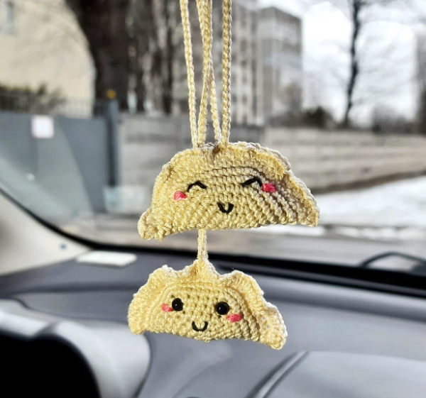 Crochet Pierogi hanging car accessory